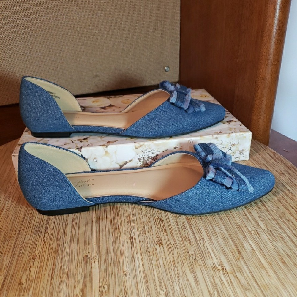 Comfort Est. 1946 Blue Denim Bow Slip-On Pointed Toe Shoes Ballet Flats Women 8M - Picture 6 of 10